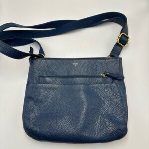 Vintage Fossil Blue Pebbled Leather Crossbody Issue 1954 Adjustable Strap